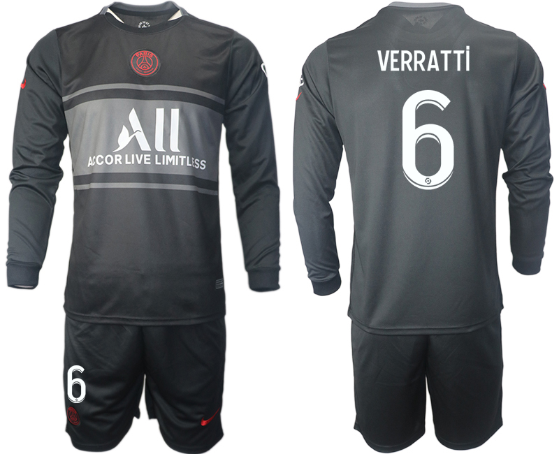Men 2021-2022 Club Paris St German Second away black Long Sleeve #6 Soccer Jersey